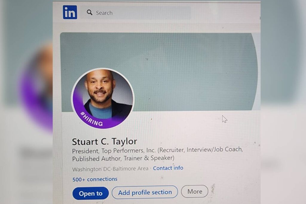 A person is shown on the linkedin page.